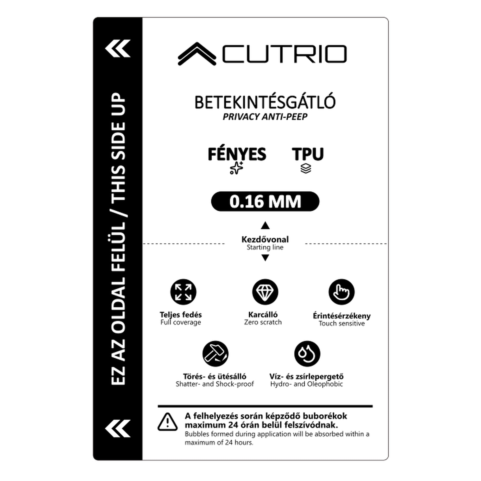 Cutrio Betekintésgátló mobilkijelző fólia 0.16mm - Fényes - TPU