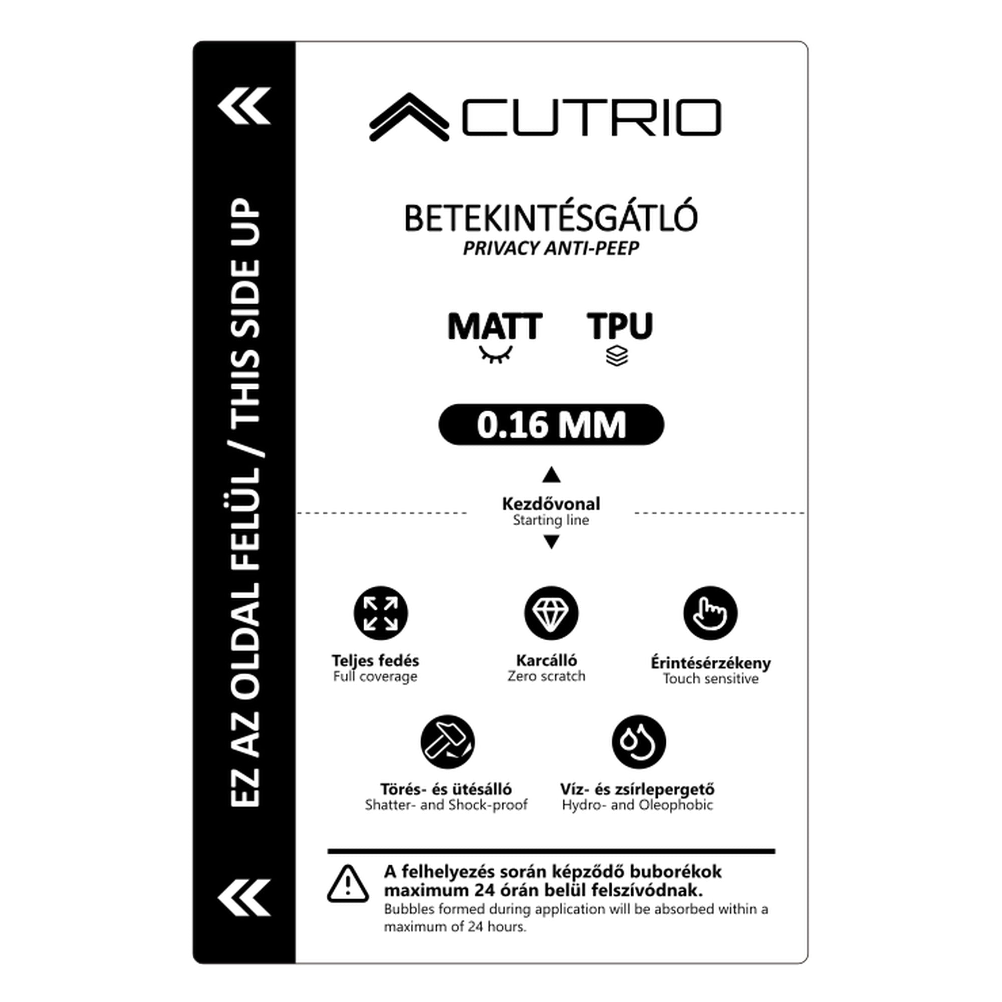 Cutrio Betekintésgátló mobilkijelző fólia 0.16mm - Matt - TPU