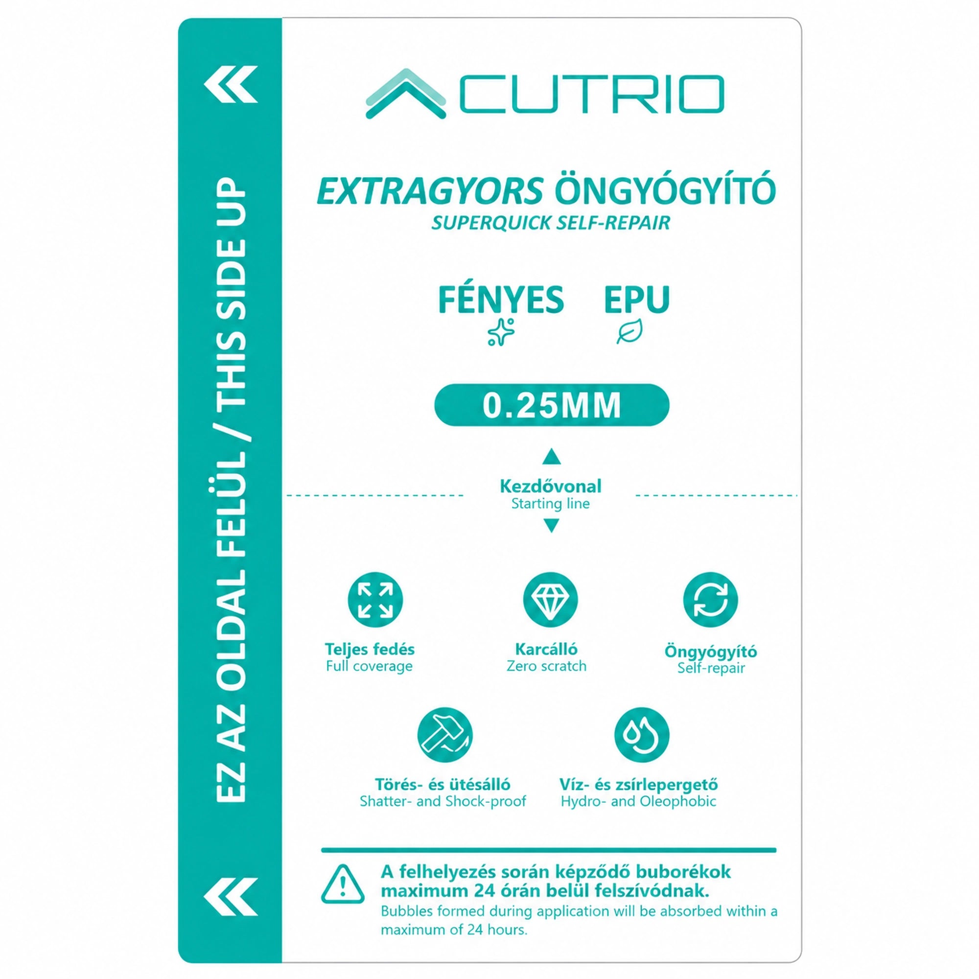 Cutrio Extragyors Öngyógyító mobilkijelző fólia 0.25mm - Fényes - EPU