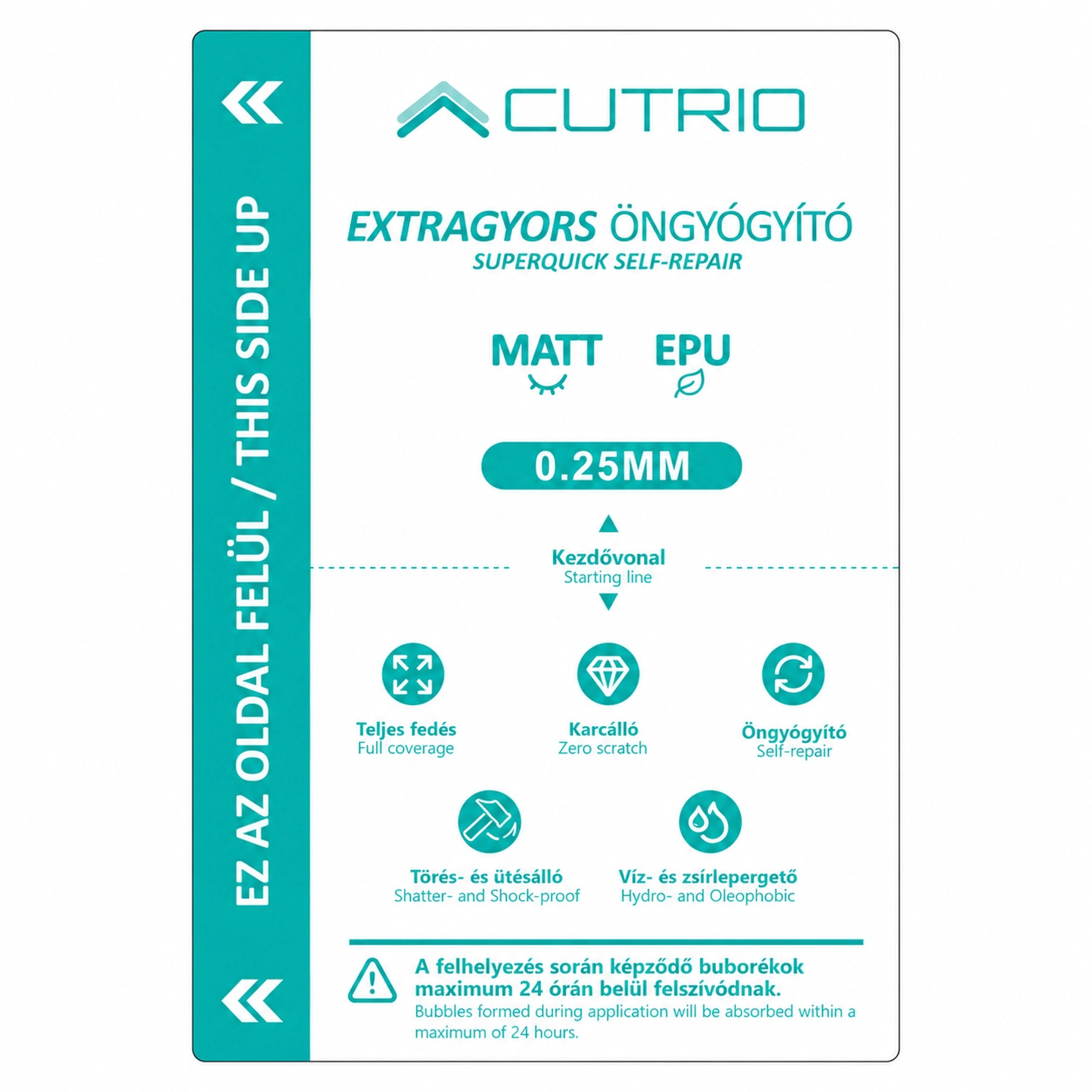 Cutrio Extragyors Öngyógyító mobilkijelző fólia 0.25mm - Matt - EPU