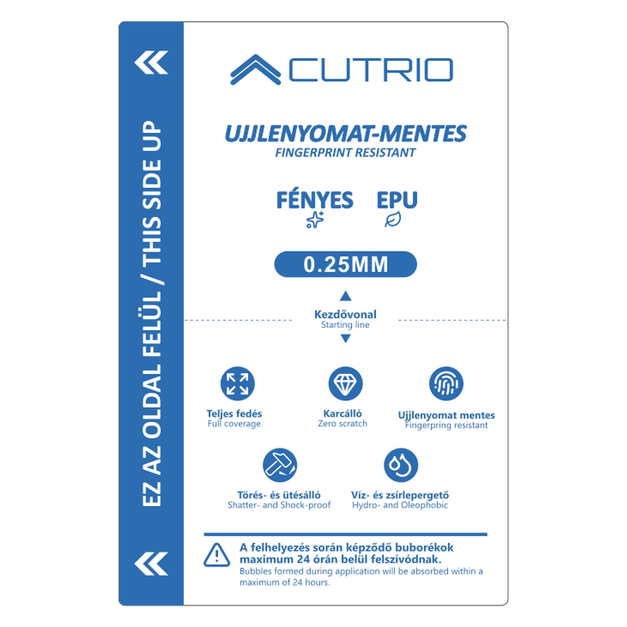 Cutrio Ujjlenyomat-mentes mobilkijelző fólia 0.25mm - Fényes - EPU